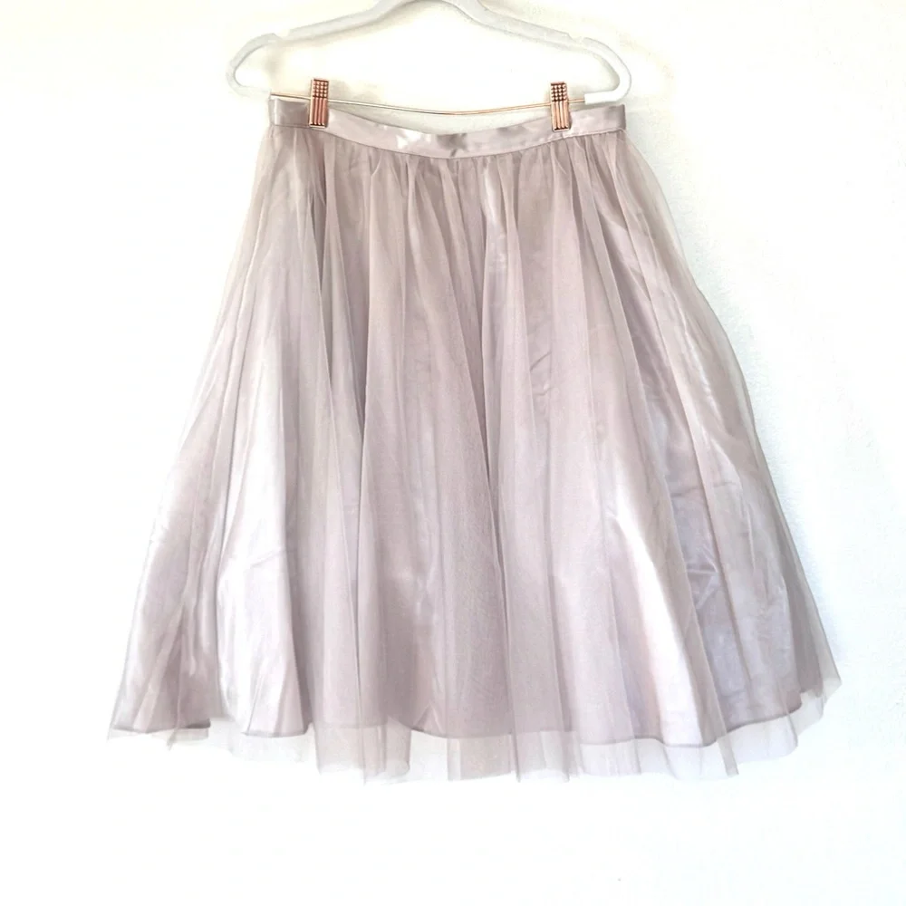 Marina Taupe Layered Tulle Ballerina Midi Skirt Beige Neutral Size M Medium - Picture 2 of 8